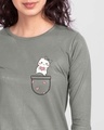 Shop Cute Heart Pocket Round Neck 3/4th Sleeve T-Shirt Meteor Grey-Front