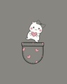 Shop Cute Heart Pocket Round Neck 3/4th Sleeve T-Shirt Meteor Grey