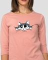 Shop Cute Peeking Cat 3/4 Sleeve Slim Fit T-Shirt-Front