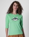 Shop Cute Peeking Cat 3/4th Sleeve Slim Fit T-Shirt-Front
