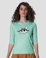 Shop Cute Peeking Cat Round Neck 3/4th Sleeve T-Shirt-Front
