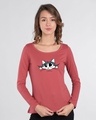 Shop Cute Peeking Cat Scoop Neck Full Sleeve T-Shirt-Front