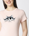Shop Cute Peeking Cat Women's Printed Pink T-shirt-Front
