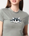 Shop Cute Peeking Cat Women's Printed Snug Blouse-Front