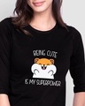 Shop Cuteness Superpower 3/4 Sleeve Slim Fit T-Shirt Black-Front