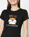 Shop Women's Black Cuteness Superpower Graphic Printed Slim Fit T-shirt-Front