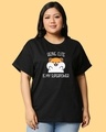 Shop Women's Black Cuteness Superpower Graphic Printed Plus Size Boyfriend T-shirt-Front