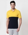Shop Cyber Yellow-Dark Navy Two Block Polo T-Shirt-Front