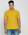 Shop Cyber Yellow Vertical Stripe Pique Polo T-Shirt-Front