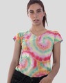 Shop Colour Wheel Printed V Neck Cotton T Shirt-Full