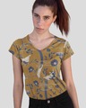 Shop Sparrow's Printed V Neck Cotton T Shirt-Front