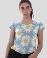 Shop Sunflower Shine Printed V Neck Cotton T Shirt-Front