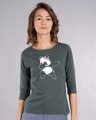 Shop Dabbing Panda Bow Round Neck 3/4th Sleeve T-Shirt-Front