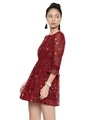 Shop Dancing Florals Printed Burgundy Shift Dress With Lace Detail For Women's