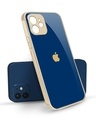 Shop Dark Blue Gold Logo Metallic Gold Premium Glass Case for Apple iPhone 12-Front