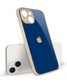 Shop Dark Blue Gold Logo Metallic Gold Premium Glass Case for Apple iPhone 14-Front