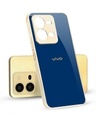 Shop Dark Blue Gold Logo Metallic Gold Premium Glass Case for Vivo V25-Front