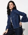 Shop Women's Blue Relaxed Fit Denim Jacket-Front