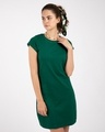 Shop Dark Forest Green Cap Sleeve Plain T-shirt Dress-Design