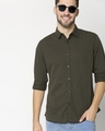 Shop Dark Grey Casual Slim Fit Over Dyed Shirt-Front