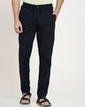 Shop Dark Navy Blue Casual Cotton Trouser-Front