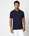 Shop Dark Navy-Neon Tangerine Contrast Collar Pique Polo T-Shirt-Front