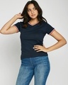 Shop Dark Navy V-Neck Varsity Rib T-shirt-Front