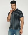 Shop Dark Navy Vertical Striped Pique Polo T-Shirt-Front