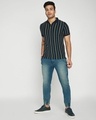 Shop Dark Navy Vertical Striped Pique Polo T-Shirt-Full