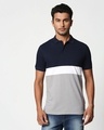 Shop Dark Navy-Whie-Meteor Grey Triple Block Polo T-Shirt-Front