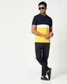 Shop Dark Navy-White-Cyber Yellow Triple Block Polo T-Shirt-Full