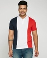 Shop Dark Navy-White-Imperial Red Triple Vertical Block Polo T-Shirt-Front