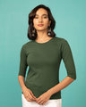 Shop Dark Olive Round Neck 3/4th Sleeve T-Shirt-Front