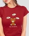 Shop Day Dreaming Bear Half Sleeve Printed T-Shirt Bold Red -Front