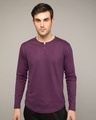 Shop Deep Purple Slit Neck Full Sleeve Henley T-shirt-Front
