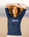 Shop Delete the Drama Round Neck 3/4 Sleeve T-Shirt Navy Blue-Front