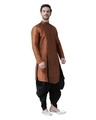 Shop Dupion Silk Copper Knee Length Full Sleeve Regular Fit Printed Kurta For Men-Full