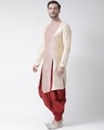 Shop Dupion Silk Cream Knee Length Full Sleeve Regular Fit Printed Kurta For Men-Design
