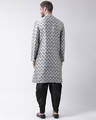 Shop Dupion Silk Grey Knee Length Full Sleeve Regular Fit Printed Ethnic Wear For Men-Design