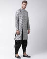Shop Dupion Silk Grey Knee Length Full Sleeve Regular Fit Printed Ethnic Wear For Men