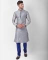 Shop Dupion Silk Kurta And Churidar Set For Men Full Sleeve Printed Ethnic Motifs-Front