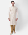 Shop Dupion Silk Kurta And Churidar Set For Men Full Sleeve Printed Ethnic Motifs-Front