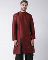 Shop Dupion Silk Maroon Knee Length Full Sleeve Regular Fit Solid Ethnic Wear For Men-Front