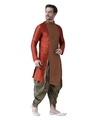 Shop Dupion Silk Orange Knee Length Full Sleeve Regular Fit Printed Kurta For Men-Full