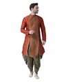 Shop Dupion Silk Orange Knee Length Full Sleeve Regular Fit Printed Kurta For Men