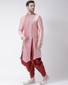 Shop Dupion Silk Peach Knee Length Full Sleeve Regular Fit Printed Kurta For Men-Design