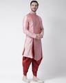 Shop Dupion Silk Peach Knee Length Full Sleeve Regular Fit Printed Kurta For Men-Full