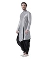 Shop Dupion Silk Silver Knee Length Full Sleeve Regular Fit Printed Kurta For Men-Design
