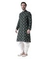 Shop Rayon Knee Length Deep Green Color Full Sleeve Regular Fit Straight Kurta For Men-Design