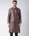 Shop Silk Blend Knee Length Brown Color Full Sleeve Regular Fit Straight Kurta For Men-Front